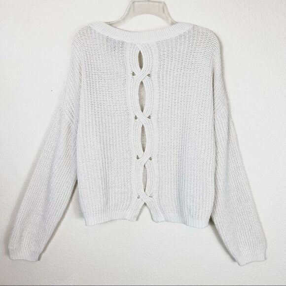 Express White Knit Cutout Back Balloon Sleeve Sweater - Picture 5 of 7